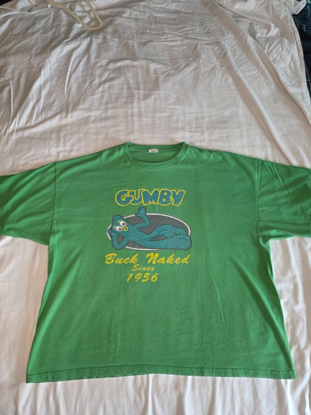 Gumby Buck Naked Since 1956 Graphic Tee Green 3XL Distressed Print
